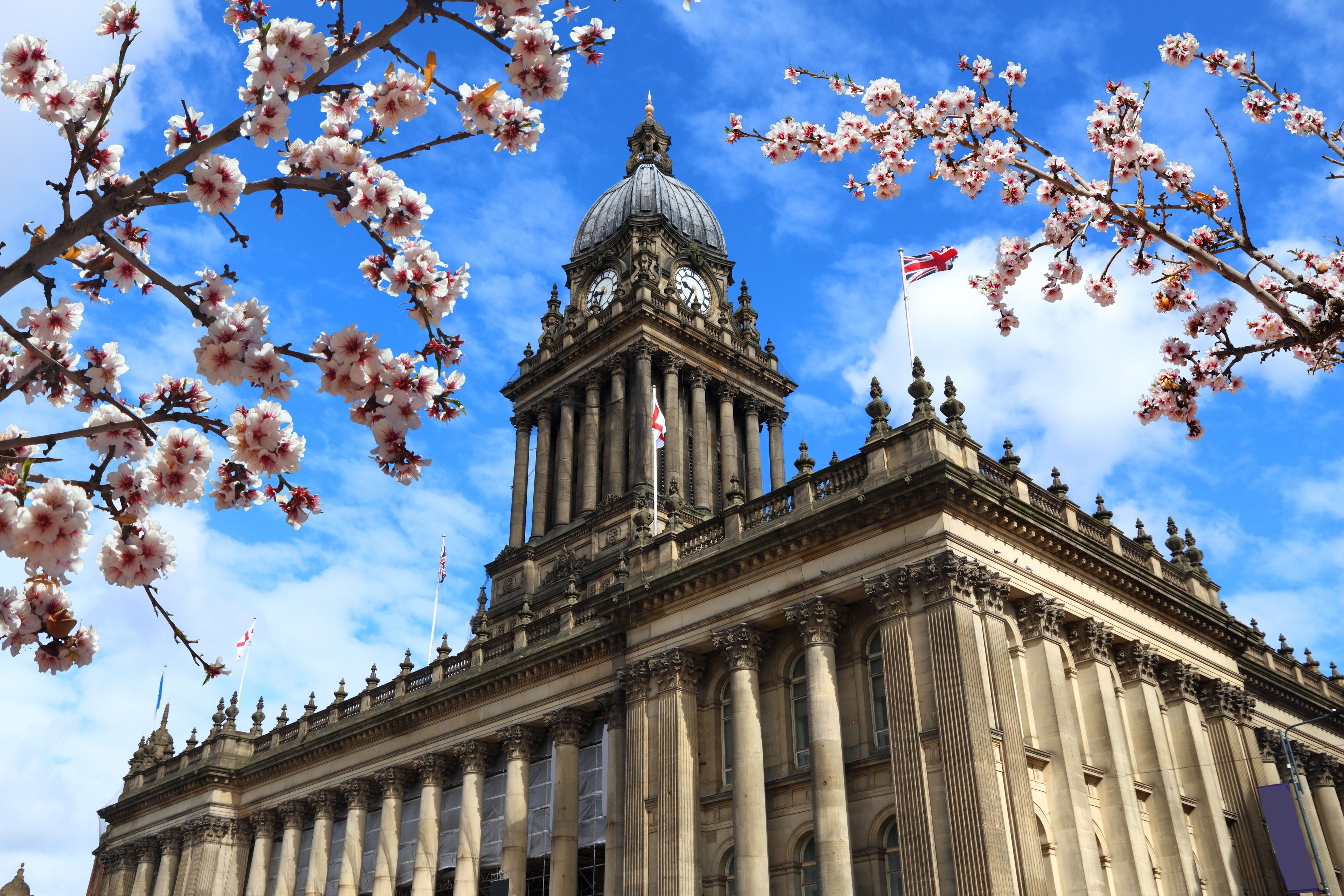 Leeds city hall in spring